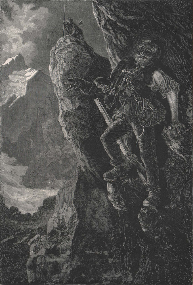 Twixt life and death. Mountaineering, Switzerland 1891 old antique print